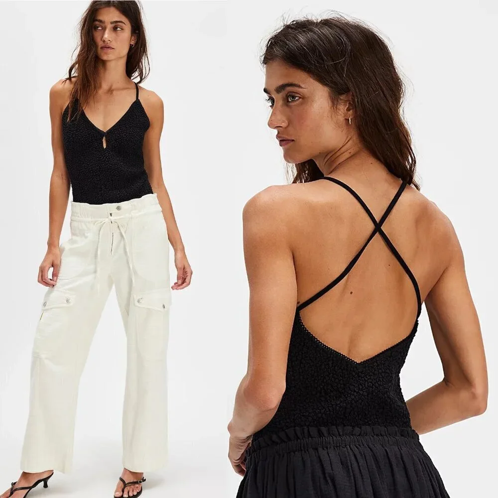NWT New Free People Seaside Black Bodysuit Size M